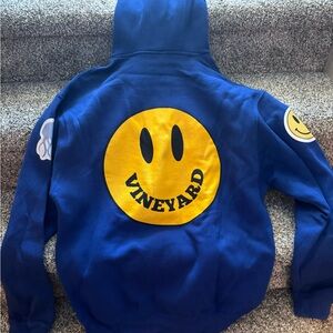 BROdenim Wear Your Story Blue Patchwork Sweatshirt with Yellow Smiley